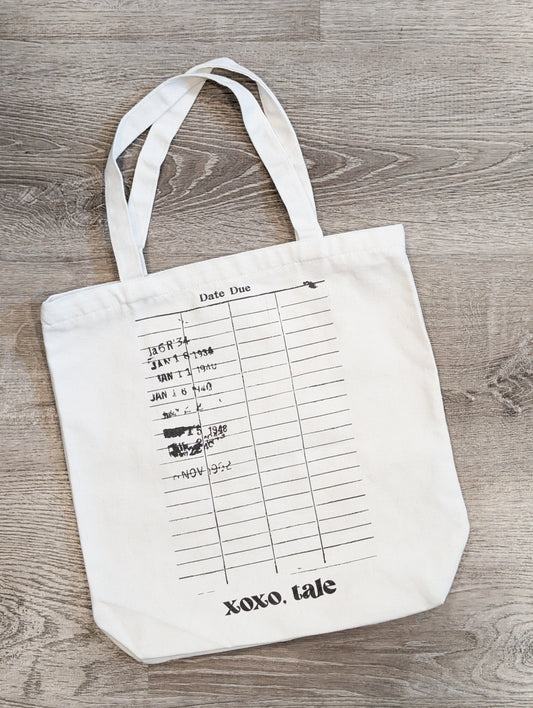 VINTAGE LIBRARY CARD CANVAS TOTE WITH ZIPPER